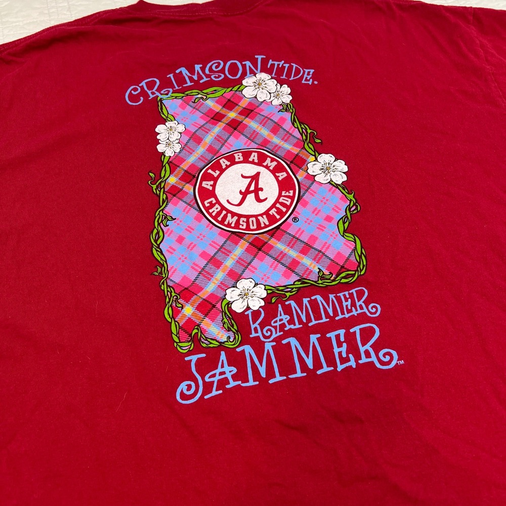 Alabama Crimson Tide Rammer Jammer Plaid Floral Graphic T-Shirt Red XL *Note
